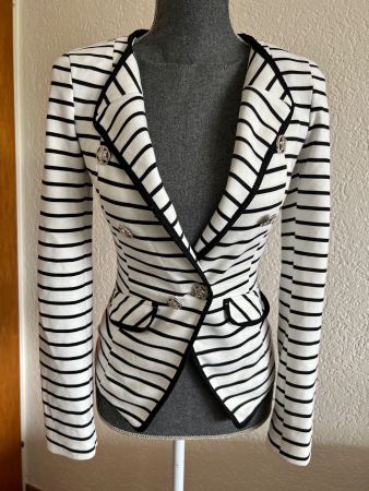 Korea Blazer Jacke Gestreift Schwarz Weiss Gr 158/164