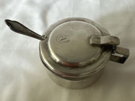 Alpaca Sauciere Zuckerd. mit Löffel und Glas Einsatz KREIS37