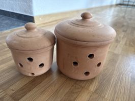 2x Ton Vorratstopf Knoblauch Zwiebel Terrakotta Belüftung