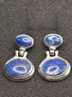 Vintage 925er Silber Ohrhänger Natur Lapislazuli 80er Top