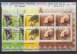 2004 "Schweizer Tierschutz", Viererblock, ET - Stempel