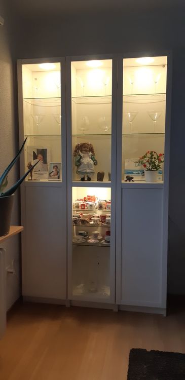 Lazyspace Glasvitrine 125cm Weiß - 3 Einlegeböden Mit Tür Für Sammlungen