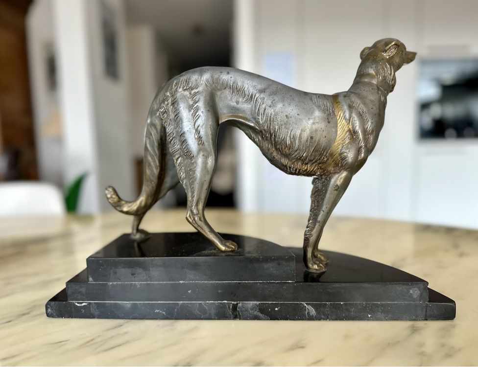 Serre-livres Chien Lévrier Art Déco - Statue Marron 23cm - Décoration Intérieur