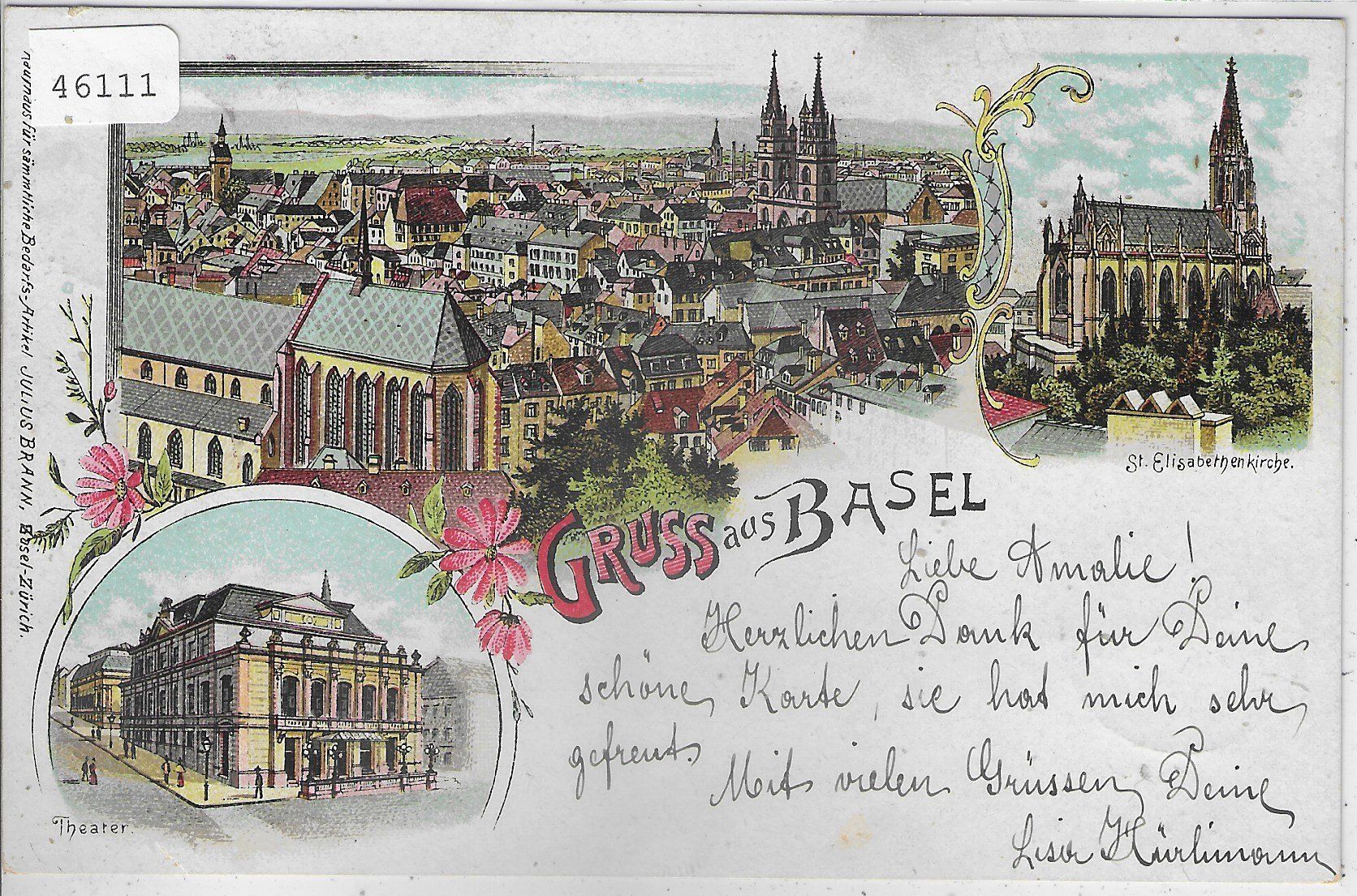 Cartoline postali: Gruss aus Basel - Litho 1899 – Usato da Ettingen venduto da Kartenplanet