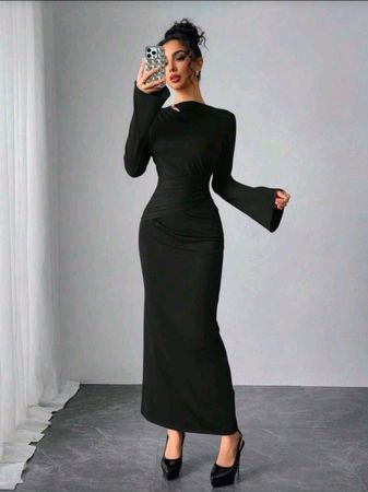 Maxikleid mit Raffung - 40 / 42 - Glockenärmel 🔟