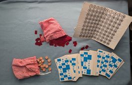 Bingo Spiel, Beutel selbstgemacht, vintage