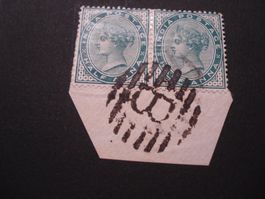 India Postage, Abschnitt mit Paar Half Anna, Stempel B