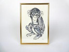 Originallithographie eines Affens, handsigniert - Fritz Hug