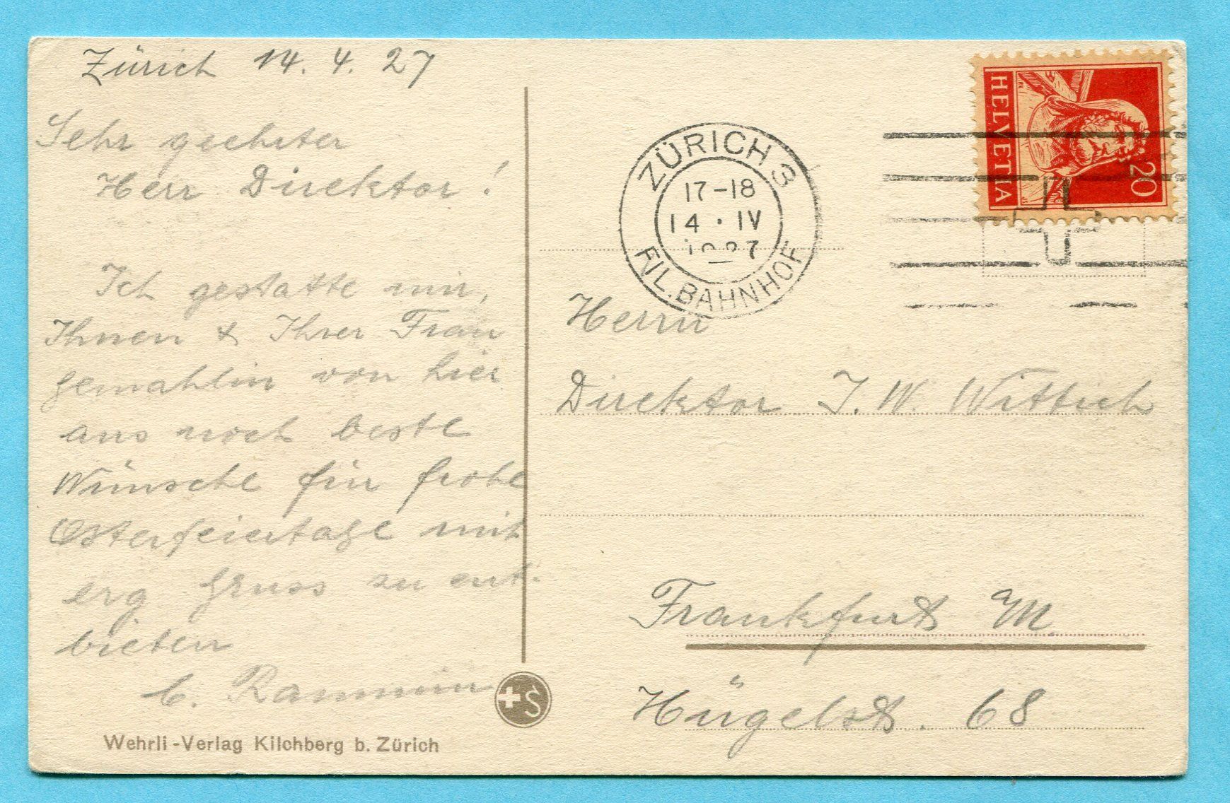 Cartoline postali: Zürich 1927 - Limmatquai – Usato da Opfikon venduto da Prophila 1