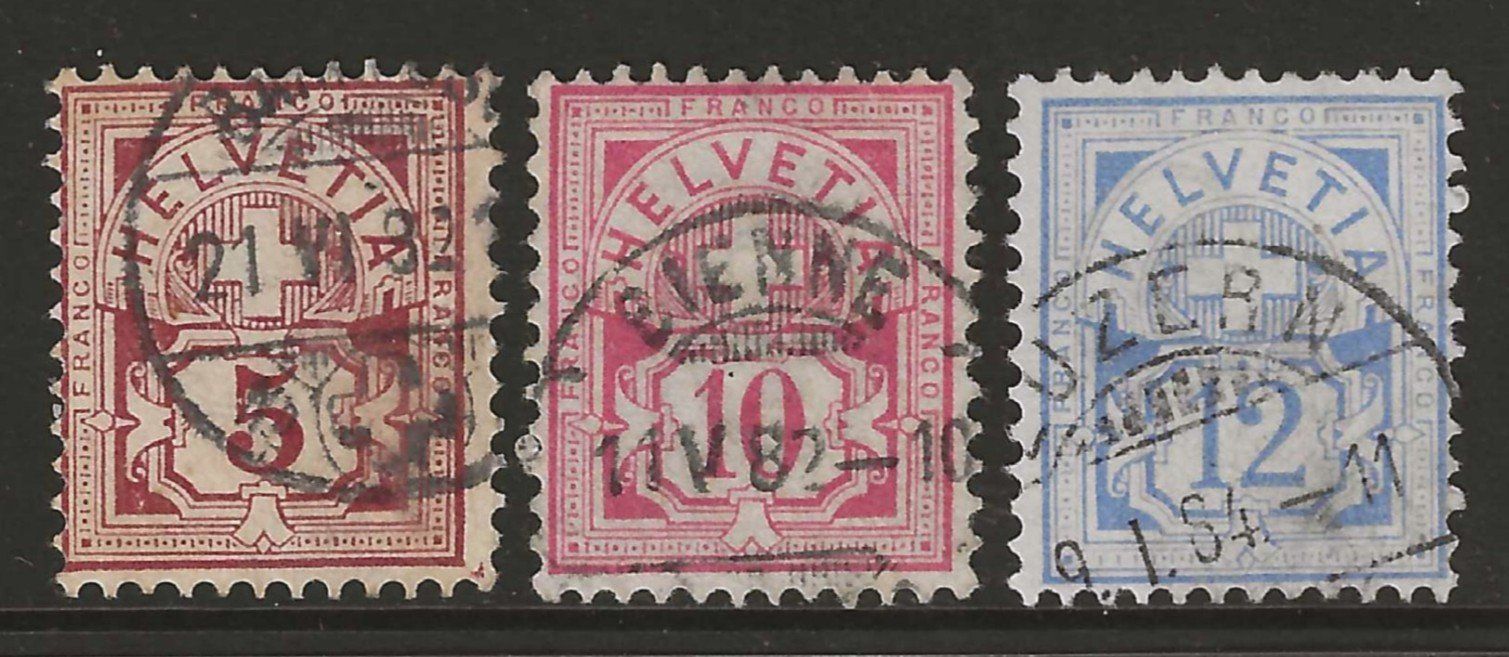 Alle Briefmarken: 1882 : Ziffermuster Nr. 54 - 56 : KP 285.-- – Gebraucht aus Gümligen von Geniusbuy
