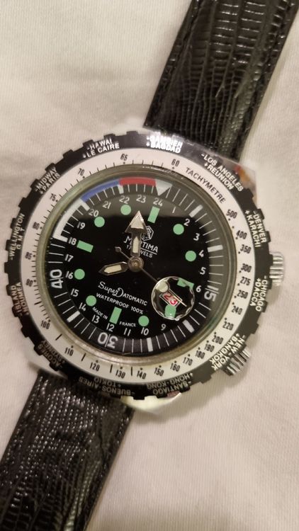 Montre Vintage MORTIMA Datomatique GMT Heure Mondiale - Plongeur Mécanique - Occasion