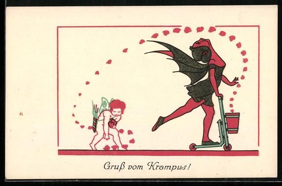 Cartes postales: Weiblichter Krampus auf einem Roller, Am – D'occasion à Berlin par bartko-reher