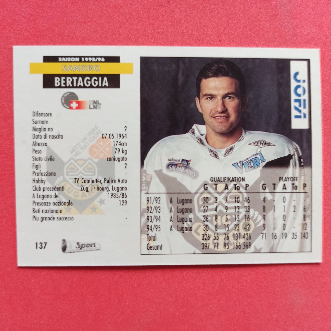 Carte collezionabili: Sandro Bertaggia - HC LUGANO - 1995/96 – Usato da Dübendorf venduto da kb86_MOVIE 1