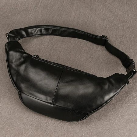 Schwarze Leder-Gürteltasche Schulterriemen - Sac banane