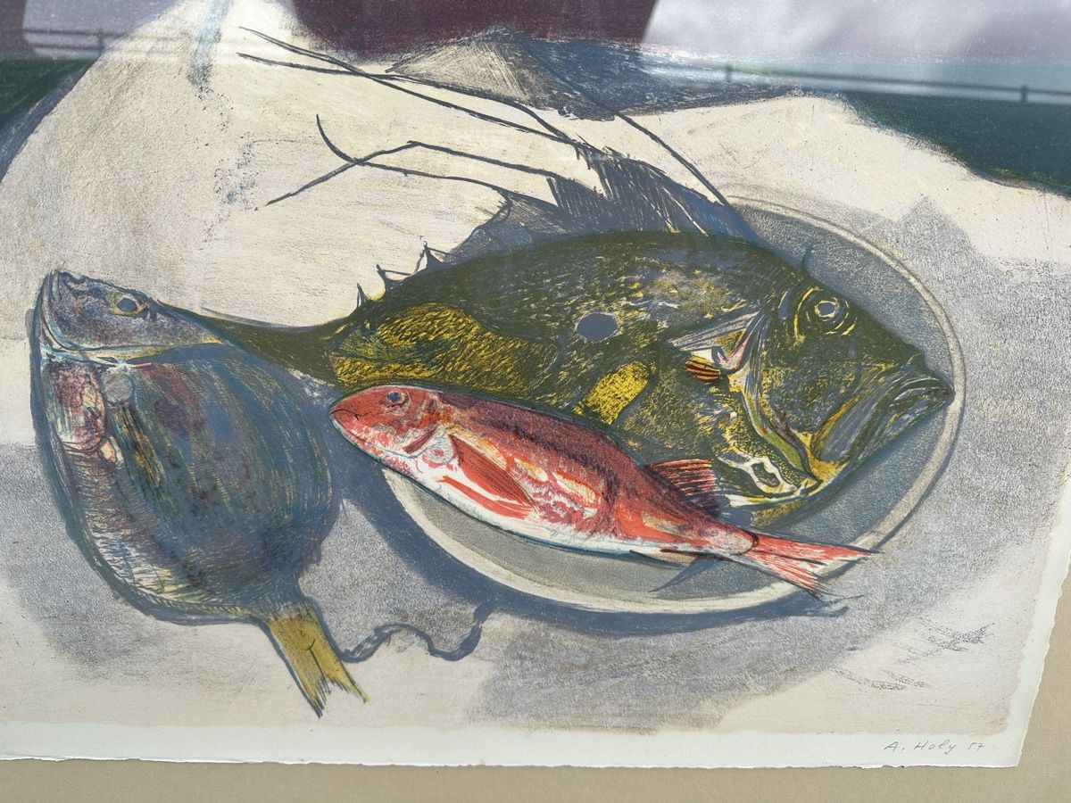 Grafica & Litografie: Lithographie A. Holy, poissons, encadrée – Usato da Lausanne venduto da artnouveau04 1