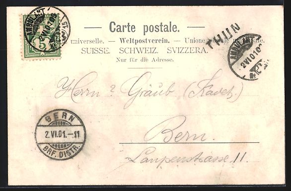 Cartoline postali: AK Thun, Weg zur Burg, 1901 – Usato da Berlin venduto da bartko-reher 1