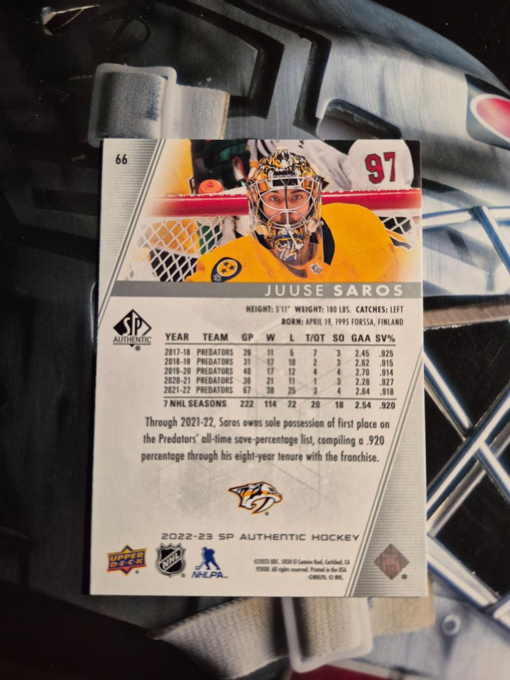 NHL Carte collezionabili: NHL Juuse Saros Nashville Predators – Usato da Treiten venduto da Sauber73 1