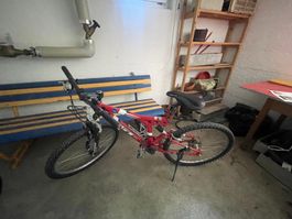 Mountain Bike red full suspension used shortened seat