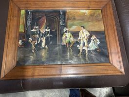 Tableau ancien avec cadre en bois style historique