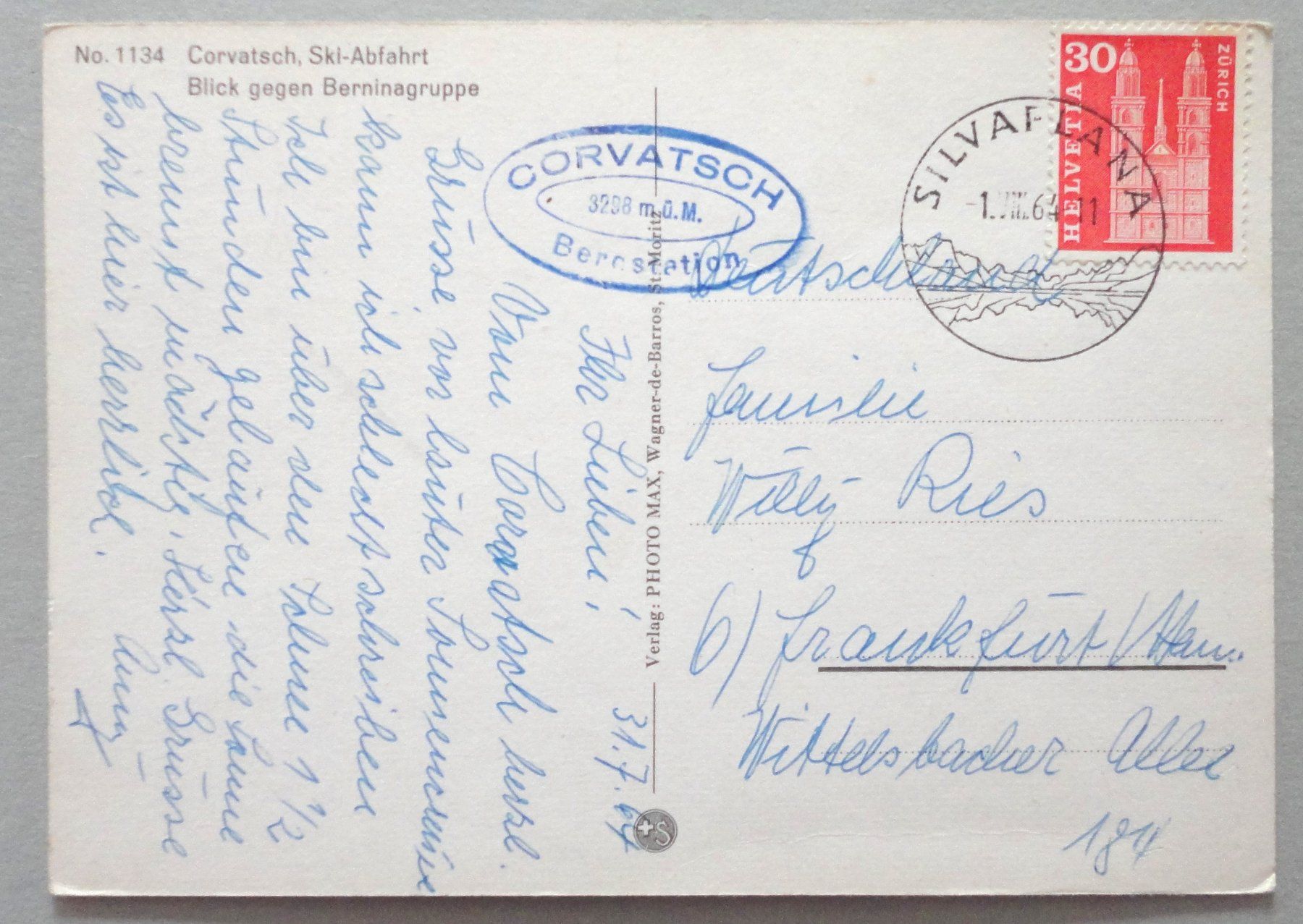 Cartoline postali: Corvatsch, Ski-Abfahrt – Usato da Fétigny venduto da Billy2miny 1