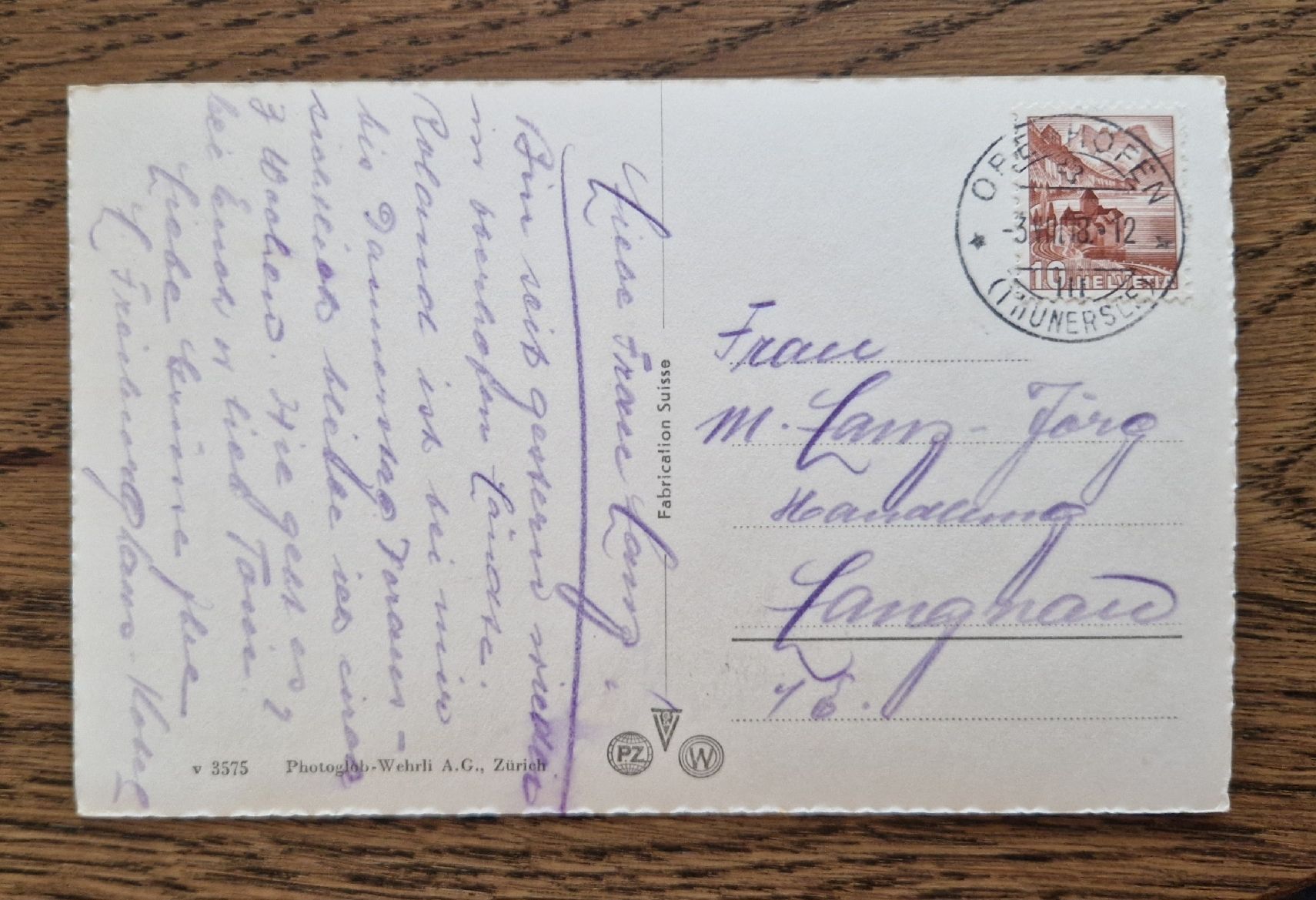 Cartoline postali: Hilterfingen 1948 – Usato da Ebikon venduto da Donar50 1