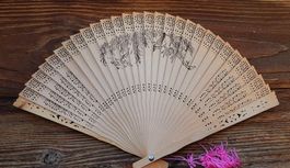Chinesischer Vintage Holz-Fächer mit Originalschachtel