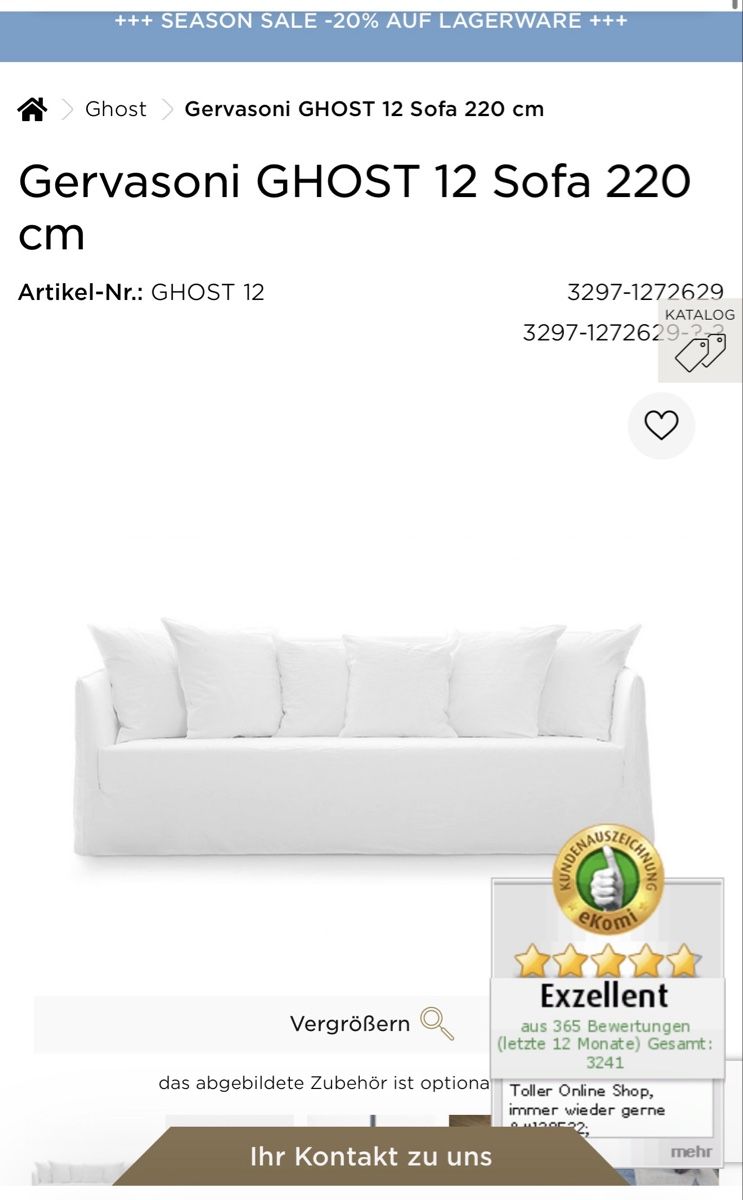 Gervasoni Divani: Gervasoni GHOST 12 Sofa 220 cm – Usato da Zürich venduto da lou_n5jn 2