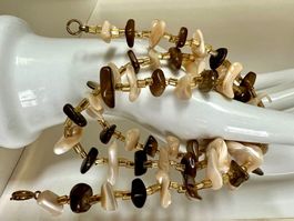 Handgefertigte Perlmutt-Kette Boho Chic in Creme & Mokka