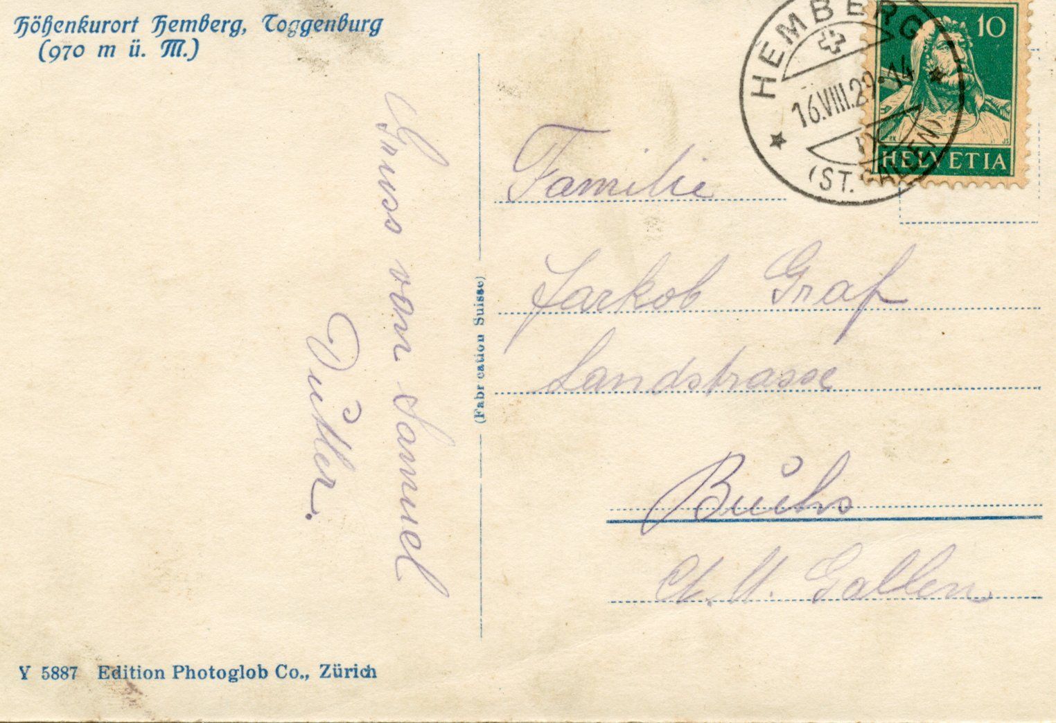 Cartoline postali: Hemberg 1929 – Usato da Ruggell venduto da spalkur42 1