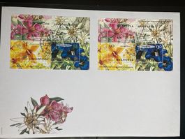 Schweiz 2001 Kombi-FDC Block Blumen Singapur Gemeinschaft