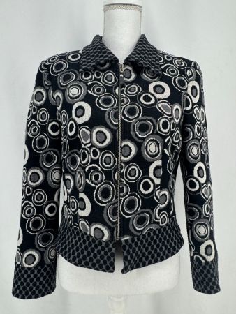 Vintage 00's Artsy Zip-up Jacket Coton Polka Dot Noir/Gris S