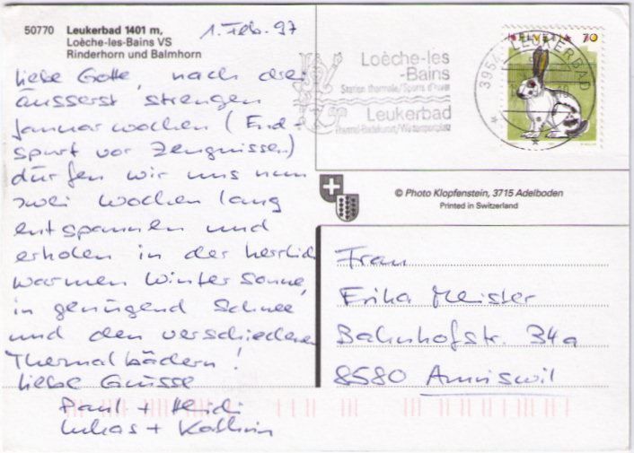 Ansichtskarten: Leukerbad - Rinderhorm Balmhorn – Gebraucht aus Binningen von Mountainrider 1
