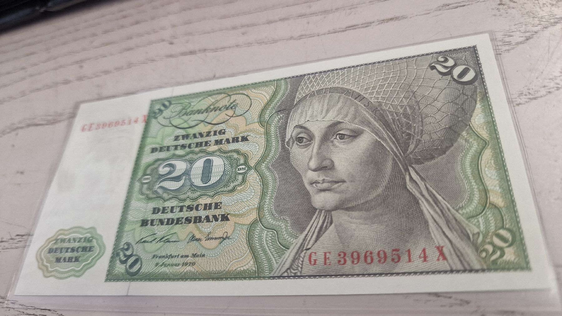 Banconote: 20 Deutsche Mark Banknote 1970  – Nuovo e nell'imballaggio originale da Herisau venduto da Antiques.AR