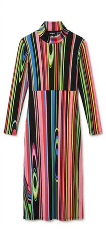 Desigual Kleid Gr. M – Bunt Gestreift Midi