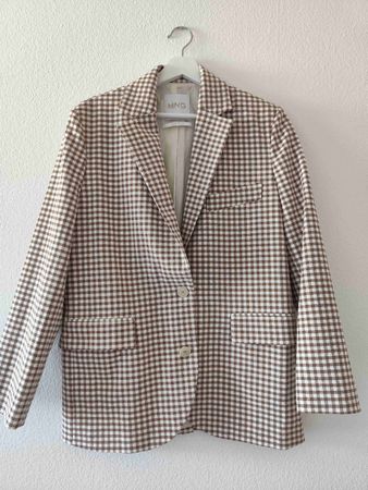 Mango Selection Blazer, Braun/Weiss Kariert, Grösse S
