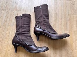 Lederstiefel mit Stoffeinsatz, dunkelbraun, Grösse 41