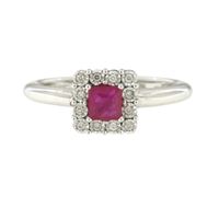 Elegant 18kt White Gold Ring with Ruby and Diamonds Size 52