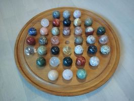 Solitär Spiel Holz mit Edelsteinkugeln guter Zustand