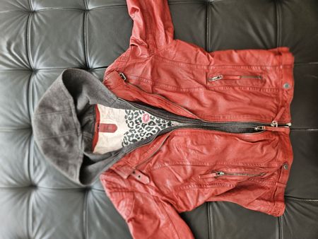 Gipsy Lederjacke Rot Gr. XL – Abnehmbare Kapuze –