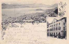 AK Horgen ZH (Gasthof zum Adler, belebt) nach Rüti ZH 1904