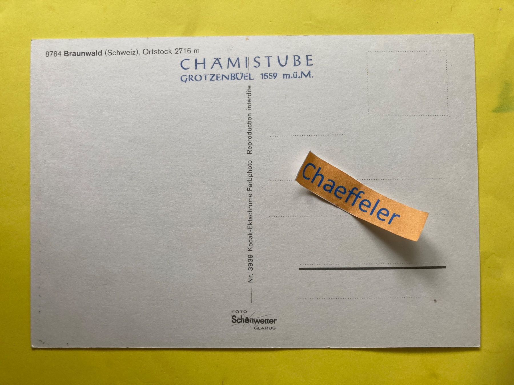 Ansichtskarten: 8784 Braunwald, Ortstock – Gebraucht aus Zürich von Chaeffeler 1