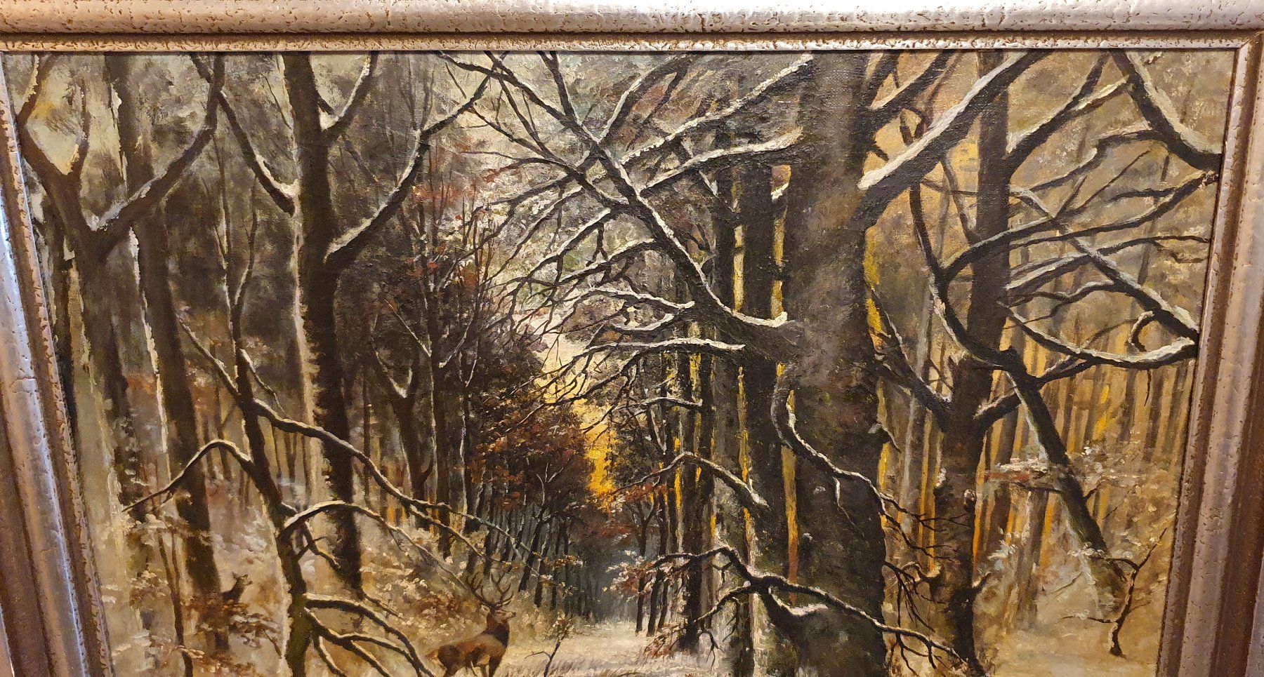Dipinti: Gemälde -  Jean Beckerelli  "Winterlandschaft mit Hirsch" – Usato da Kreuzlingen venduto da Rschweiz1 3