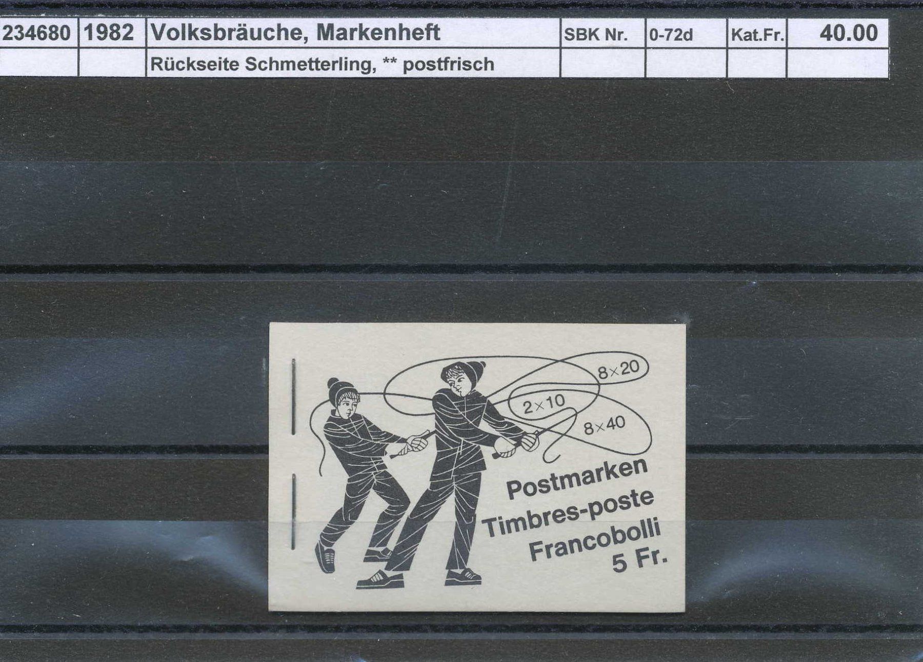 Alle Briefmarken: 1982 "Volksbräuche", Markenheftchen "grau", ** postfrisch – Neu (gemäss Beschreibung) aus Winterthur von Zupogeru