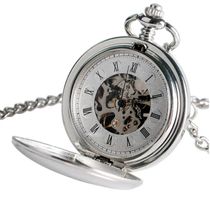 Mechanische Taschenuhr Steampunk 2-seitig, silberfarben