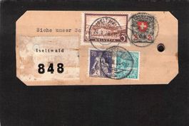 Paket-Etikette Iseltwald mit SBK Nr. 177 und Nr.166 !, 1936