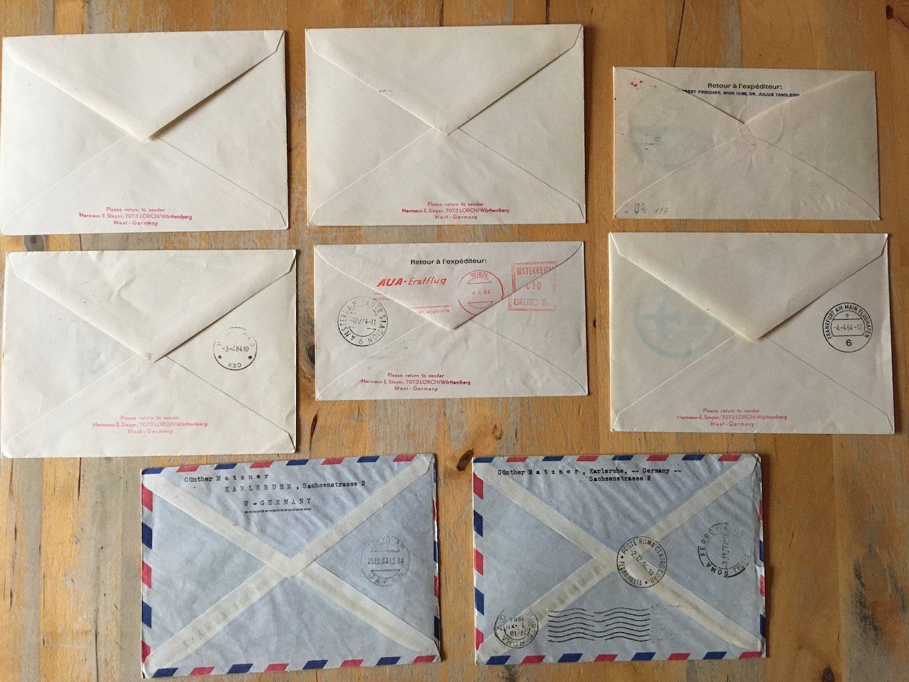 Alle Briefmarken: 8 Flugbriefe Österreich 1964 – Gebraucht aus Nesslau von zueri6 5