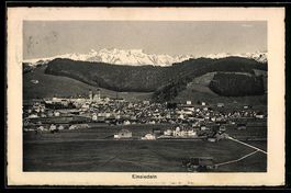 AK Einsiedeln, Gesamtansicht mit Kloster aus der Vogelschau