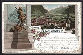 Litho Altdorf, Wilhelm Tell-Statue und O