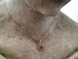 Anhänger mit Kette roségold Vergoldung Granat filigran 925 S