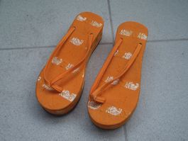 Sommer Flip Flops Orange Gr. 38 Plateau Zehentrenner Schuhe